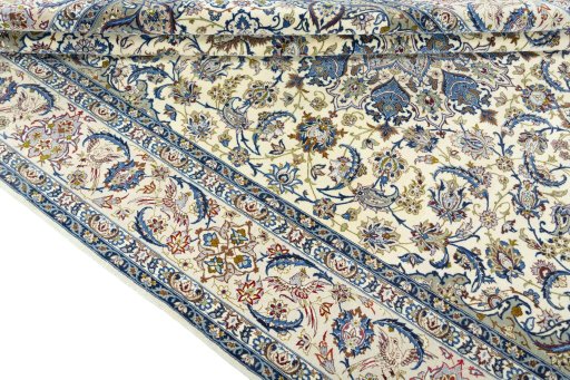 Close-up detail of 2000s Isfahan rug from Iran / Persia showing Cork weave