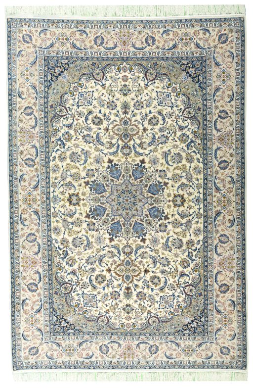 Full view of 2000s Isfahan rug from Iran / Persia, 294 × 200 cm in Beige tones