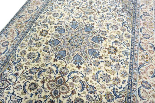 Backside of handmade 2000s Isfahan rug showing knot structure and weave density
