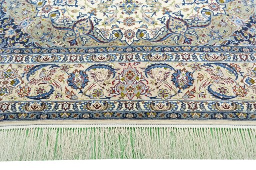 Full view of 2000s Isfahan rug from Iran / Persia, 294 × 200 cm in Beige tones
