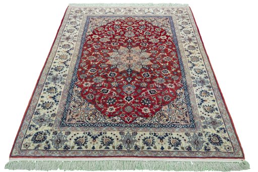 Surface texture of 1970s Isfahan rug with natural Cork and intricate pattern