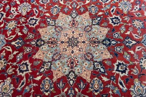 Central medallion detail of 1970s Isfahan rug from Iran / Persia