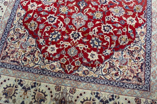 Close-up detail of 1970s Isfahan rug from Iran / Persia showing Cork weave