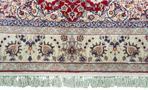 Full view of 1970s Isfahan rug from Iran / Persia, 220 × 153 cm in Red tones