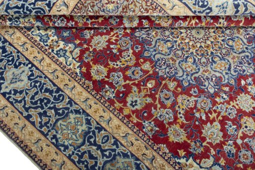 Close-up detail of 1970s Isfahan rug from Iran / Persia showing Cork weave
