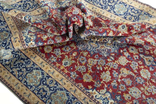 Surface texture of 1970s Isfahan rug with natural Cork and intricate pattern