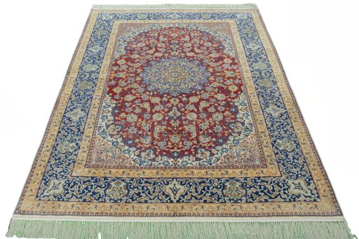 Surface texture of 1970s Isfahan rug with natural Cork and intricate pattern