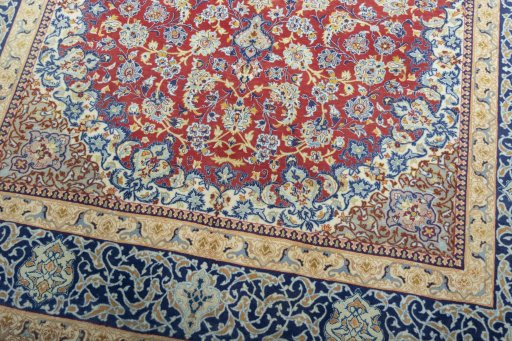 Close-up detail of 1970s Isfahan rug from Iran / Persia showing Cork weave