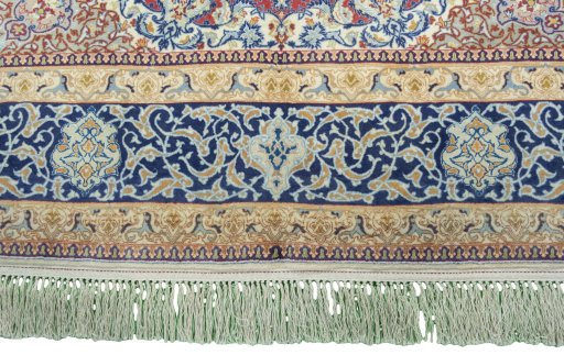 Full view of 1970s Isfahan rug from Iran / Persia, 235 × 155 cm in Red tones