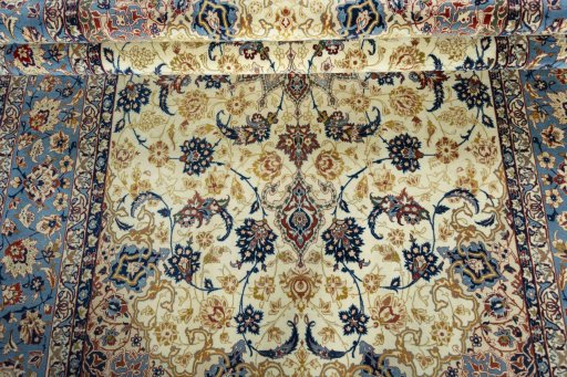 Close-up detail of 1950s Isfahan rug from Iran / Persia showing Cork weave