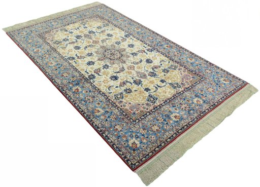 Close-up detail of 1950s Isfahan rug from Iran / Persia showing Cork weave
