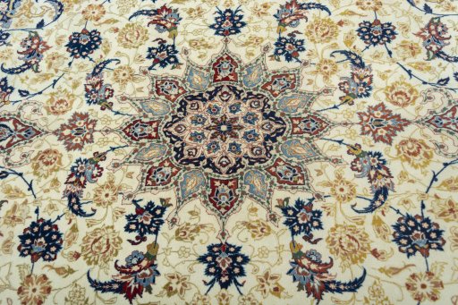 Central medallion detail of 1950s Isfahan rug from Iran / Persia