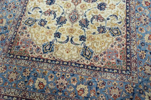 Close-up detail of 1950s Isfahan rug from Iran / Persia showing Cork weave