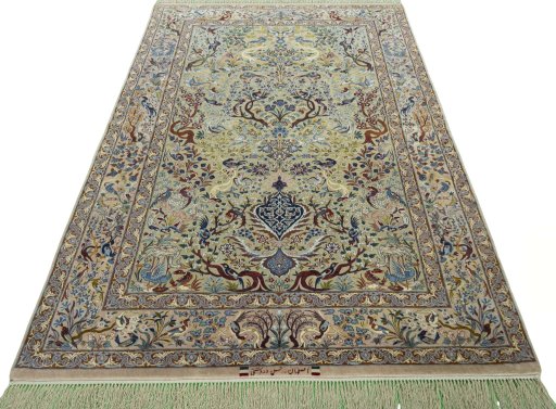 Surface texture of 1970s Isfahan rug with natural Cork and intricate pattern