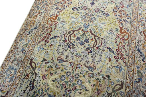 Backside of handmade 1970s Isfahan rug showing knot structure and weave density