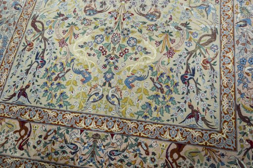 Close-up detail of 1970s Isfahan rug from Iran / Persia showing Cork weave