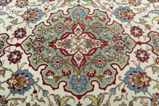 Central medallion detail of 1950s Isfahan rug from Iran / Persia