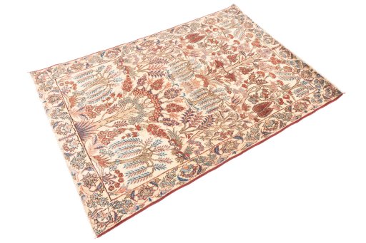 Close-up detail of 2002s Isfahan rug from Iran / Persia showing Wool weave
