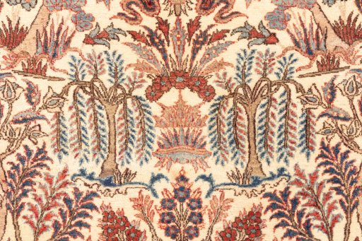 Close-up detail of 2002s Isfahan rug from Iran / Persia showing Wool weave