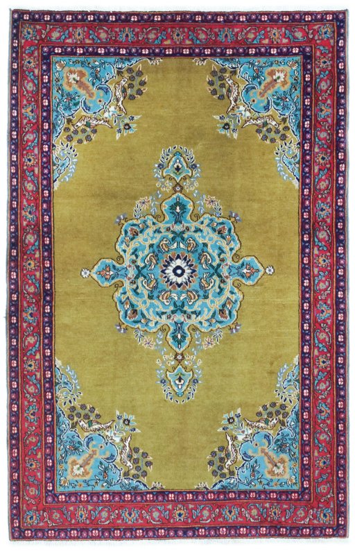 Full view of 2000s Isfahan rug from Iran / Persia, 155 × 100 cm in Multi Color tones