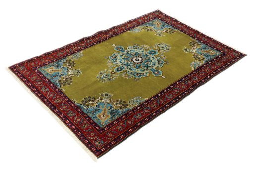 Corner detail of 2000s Isfahan rug showing border pattern and Wool pile