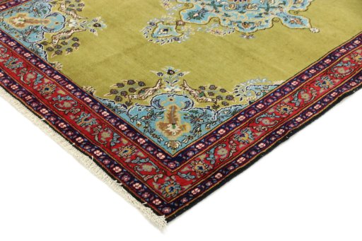 Backside of handmade 2000s Isfahan rug showing knot structure and weave density