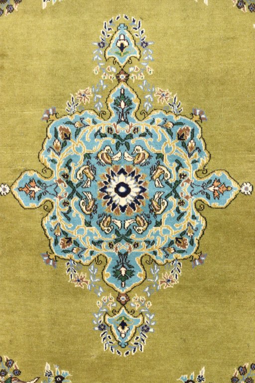 Close-up detail of 2000s Isfahan rug from Iran / Persia showing Wool weave