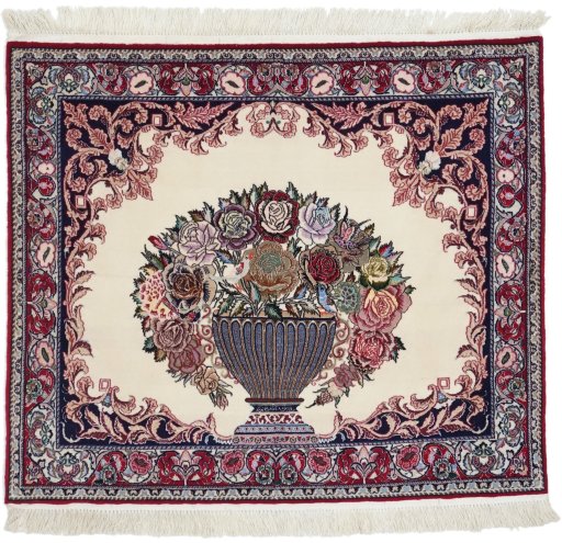 Full view of New Isfahan rug from Iran / Persia, 105 × 89 cm in Multi Color tones