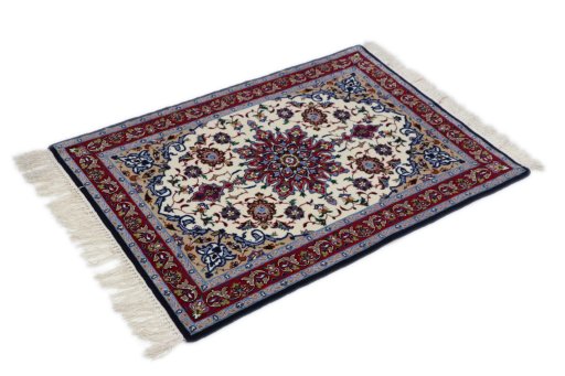 Corner detail of New Isfahan rug showing border pattern and Wool pile