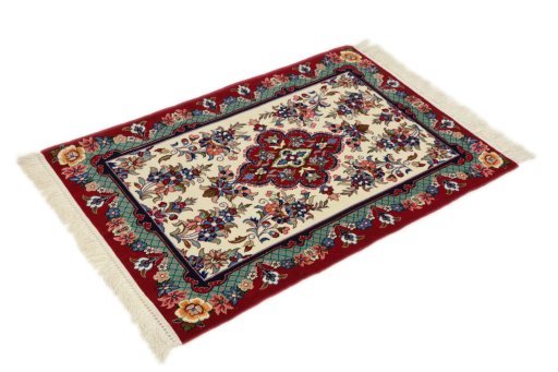 Corner detail of New Isfahan rug showing border pattern and Wool pile