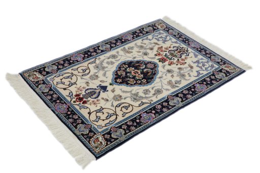Corner detail of New Isfahan rug showing border pattern and Wool pile