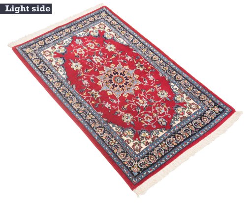 Corner detail of New Isfahan rug showing border pattern and Wool pile