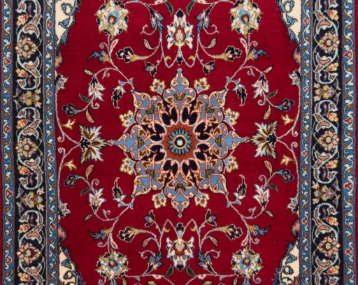 Full view of New Isfahan rug from Iran / Persia, 95 × 67 cm in Red tones
