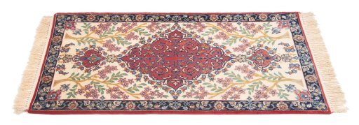 Backside of handmade New Isfahan rug showing knot structure and weave density