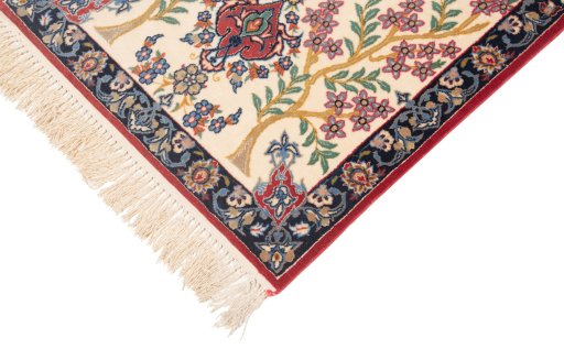 Close-up detail of New Isfahan rug from Iran / Persia showing Wool weave
