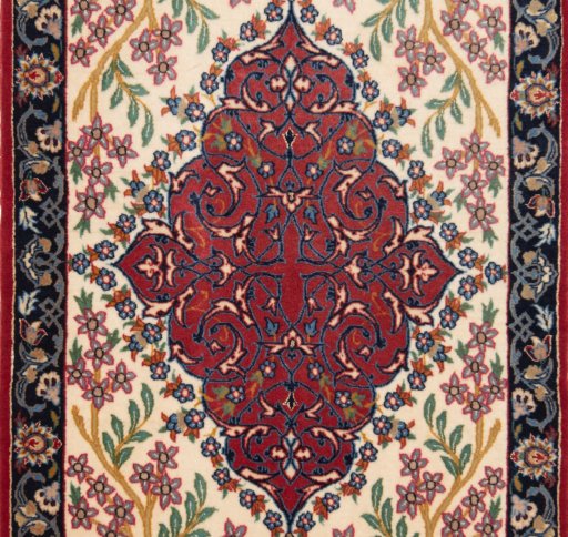 Full view of New Isfahan rug from Iran / Persia, 126 × 60 cm in Beige tones