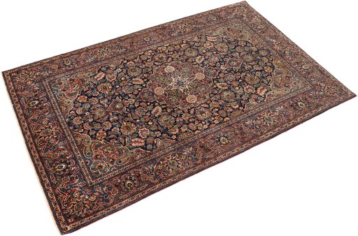 Close-up detail of 1920s Kashan rug from Iran / Persia showing Wool weave