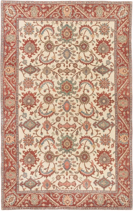 Full view of 1990s Kashan rug from Iran / Persia, 211 × 135 cm in Cream tones