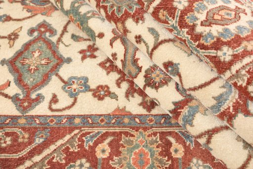 Full view of 1990s Kashan rug from Iran / Persia, 211 × 135 cm in Cream tones