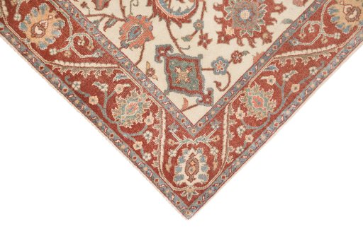 Backside of handmade 1990s Kashan rug showing knot structure and weave density