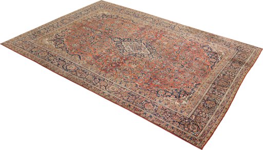 Close-up detail of 1950s Kashan rug from Iran / Persia showing Wool weave