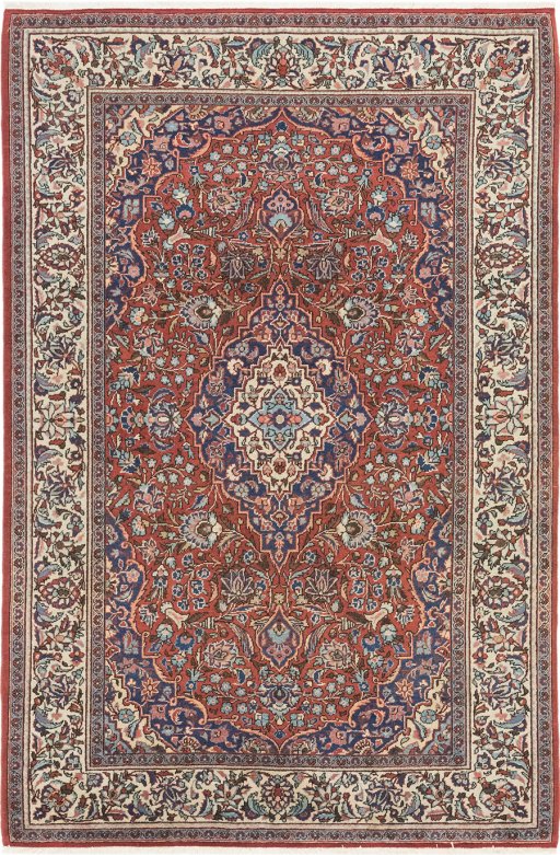 Full view of 1940s Kashan rug from Iran / Persia, 205 × 135 cm in Red tones