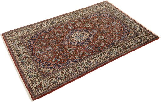 Corner detail of 1940s Kashan rug showing border pattern and Wool pile