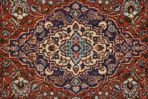 Close-up detail of 1940s Kashan rug from Iran / Persia showing Wool weave