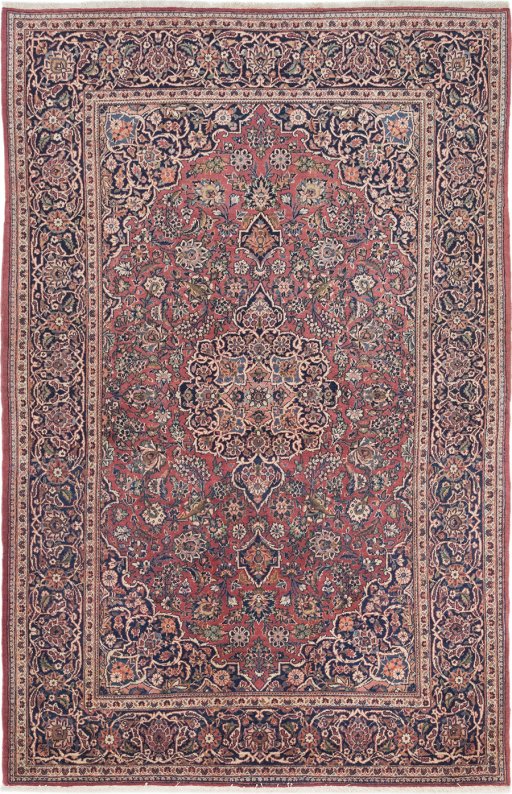 Full view of New Kashan rug from Iran / Persia, 212 × 136 cm in Red tones
