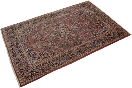 Corner detail of New Kashan rug showing border pattern and Wool pile