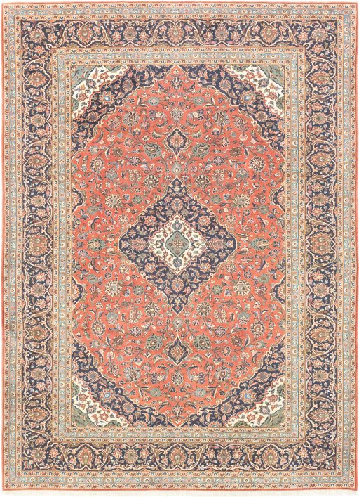 Full view of 1990s Kashan rug from Iran / Persia, 351 × 255 cm in Red tones