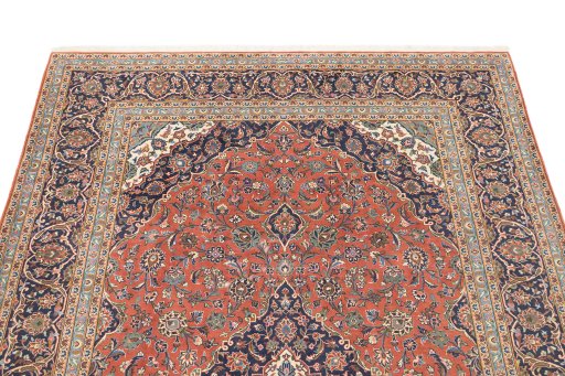 Surface texture of 1990s Kashan rug with natural Cork and intricate pattern