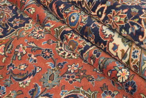 Full view of 1990s Kashan rug from Iran / Persia, 351 × 255 cm in Red tones