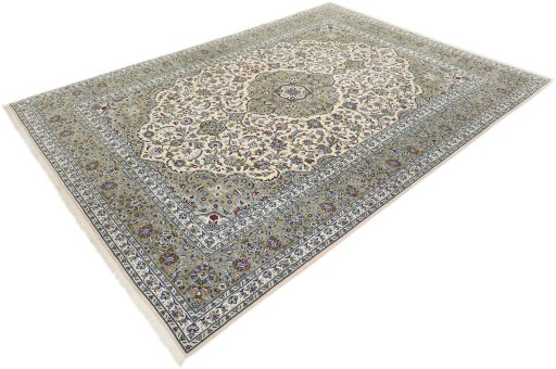 Corner detail of 1990s Kashan rug showing border pattern and Wool pile